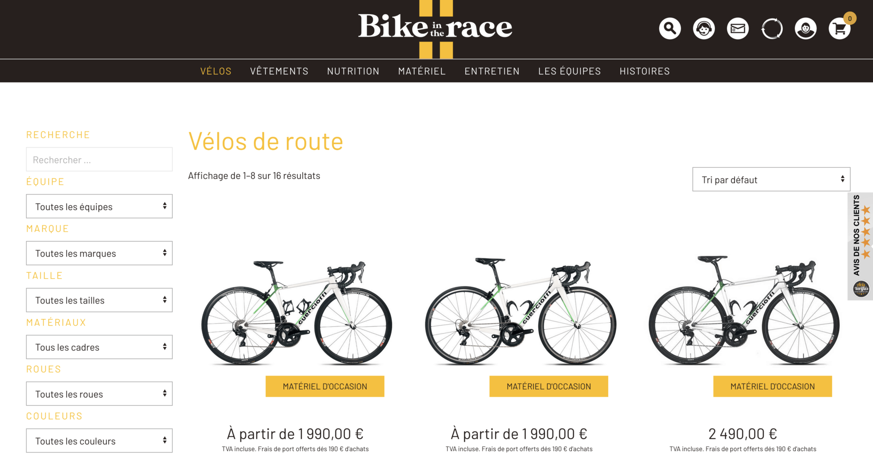 Bikeintherace : vélos de pros d’occasion